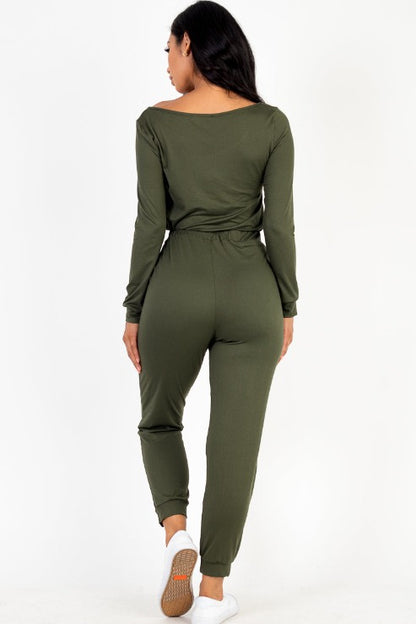 Tie Waist Long Sleeve Jumpsuit - Capella Apparel