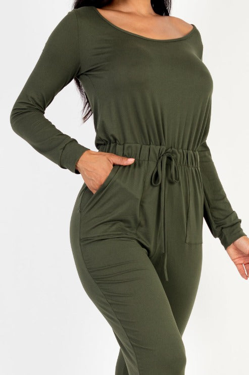 Tie Waist Long Sleeve Jumpsuit - Capella Apparel