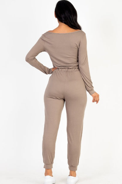 Tie Waist Long Sleeve Jumpsuit - Capella Apparel