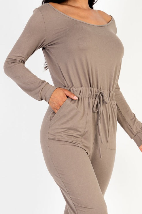 Tie Waist Long Sleeve Jumpsuit - Capella Apparel