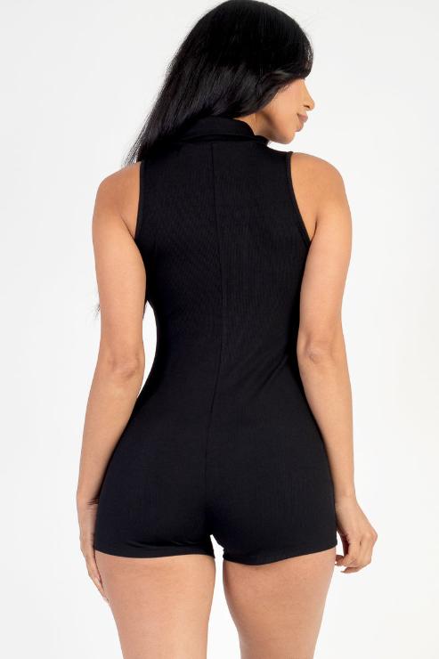 Ribbed Knit Sleeveless Button Front Romper - Capella Apparel