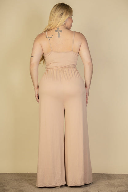 Plus Size Button Front Wide Leg Jumpsuit (CAPELLA) - Capella Apparel