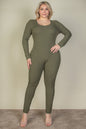 Plus Size Ribbed Scoop Neck Long Sleeve Jumpsuit (CAPELLA) - Capella Apparel