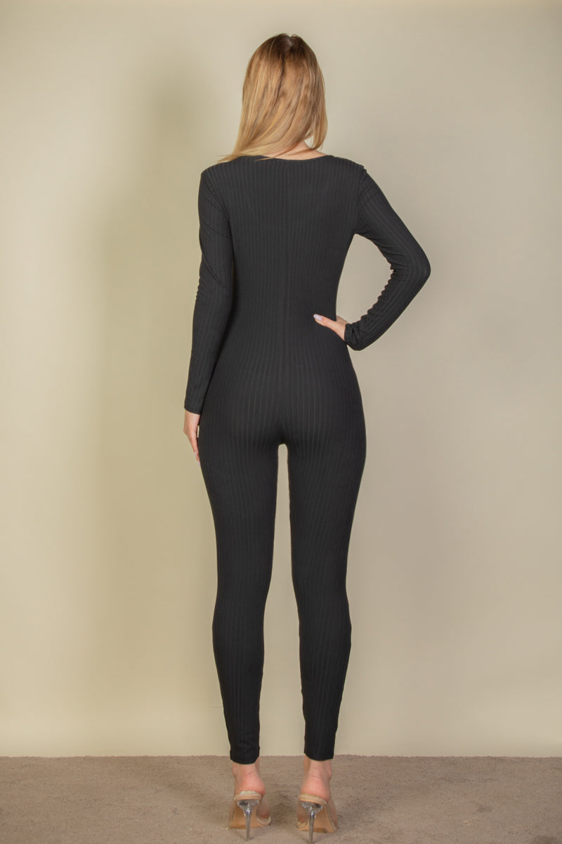 Ribbed Scoop Neck Long Sleeve Jumpsuit (CAPELLA) - Capella Apparel