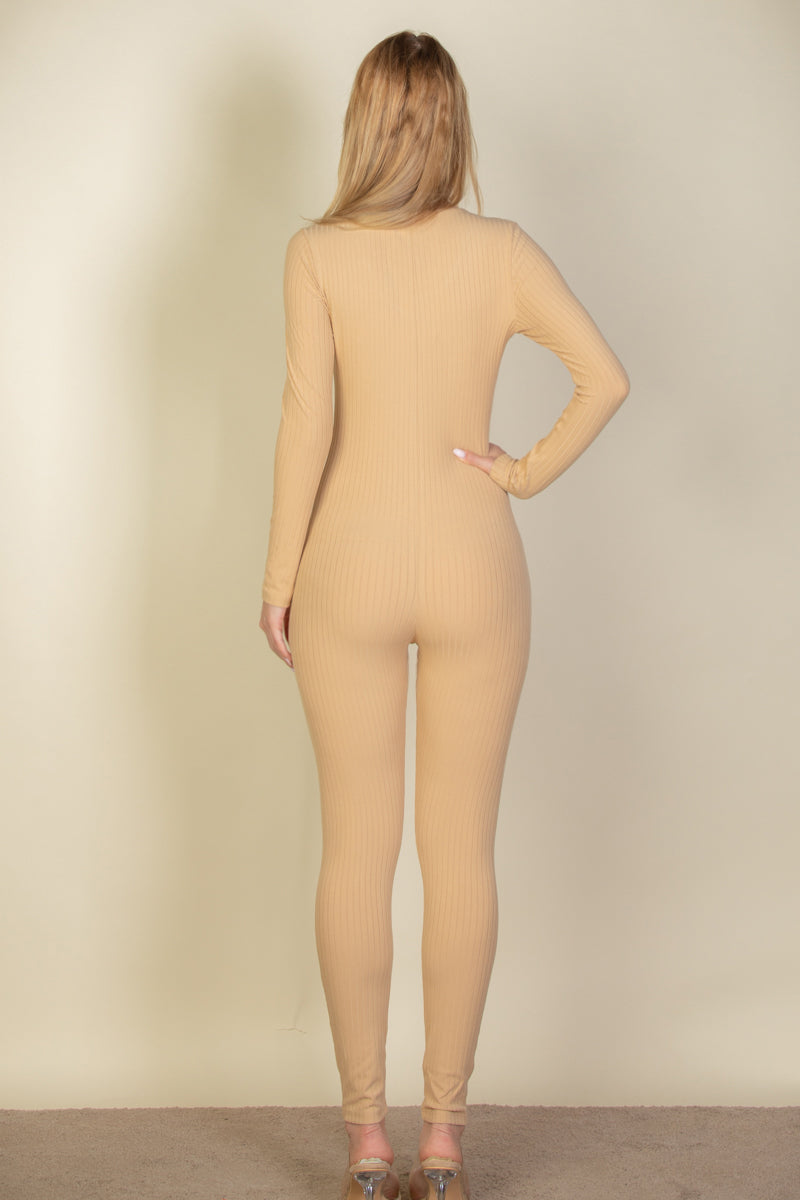 Ribbed Scoop Neck Long Sleeve Jumpsuit (CAPELLA) - Capella Apparel