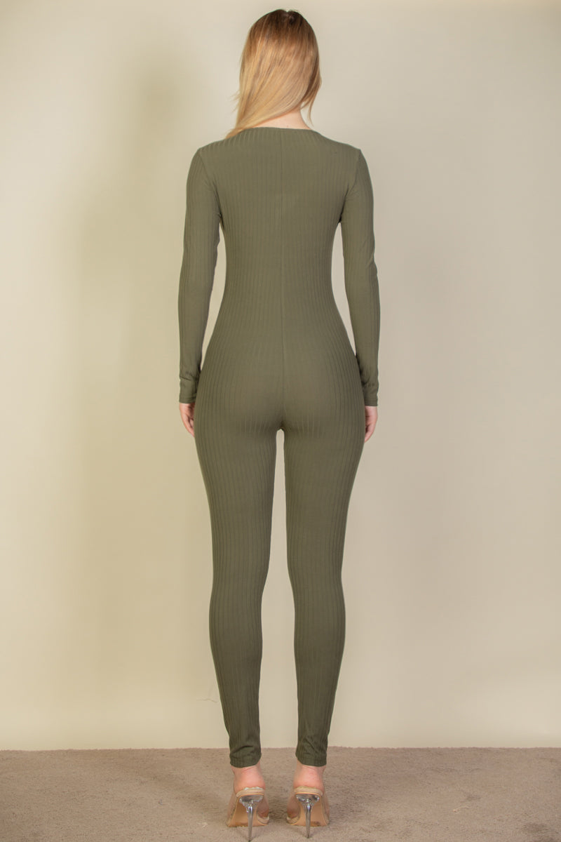 Ribbed Scoop Neck Long Sleeve Jumpsuit (CAPELLA) - Capella Apparel