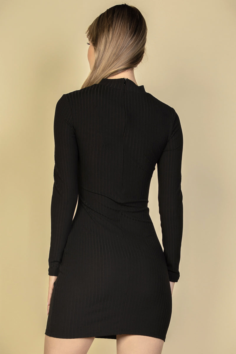 Ribbed Cut Out Front Long Sleeve Bodycon Mini Dress (CAPELLA) - Capella Apparel