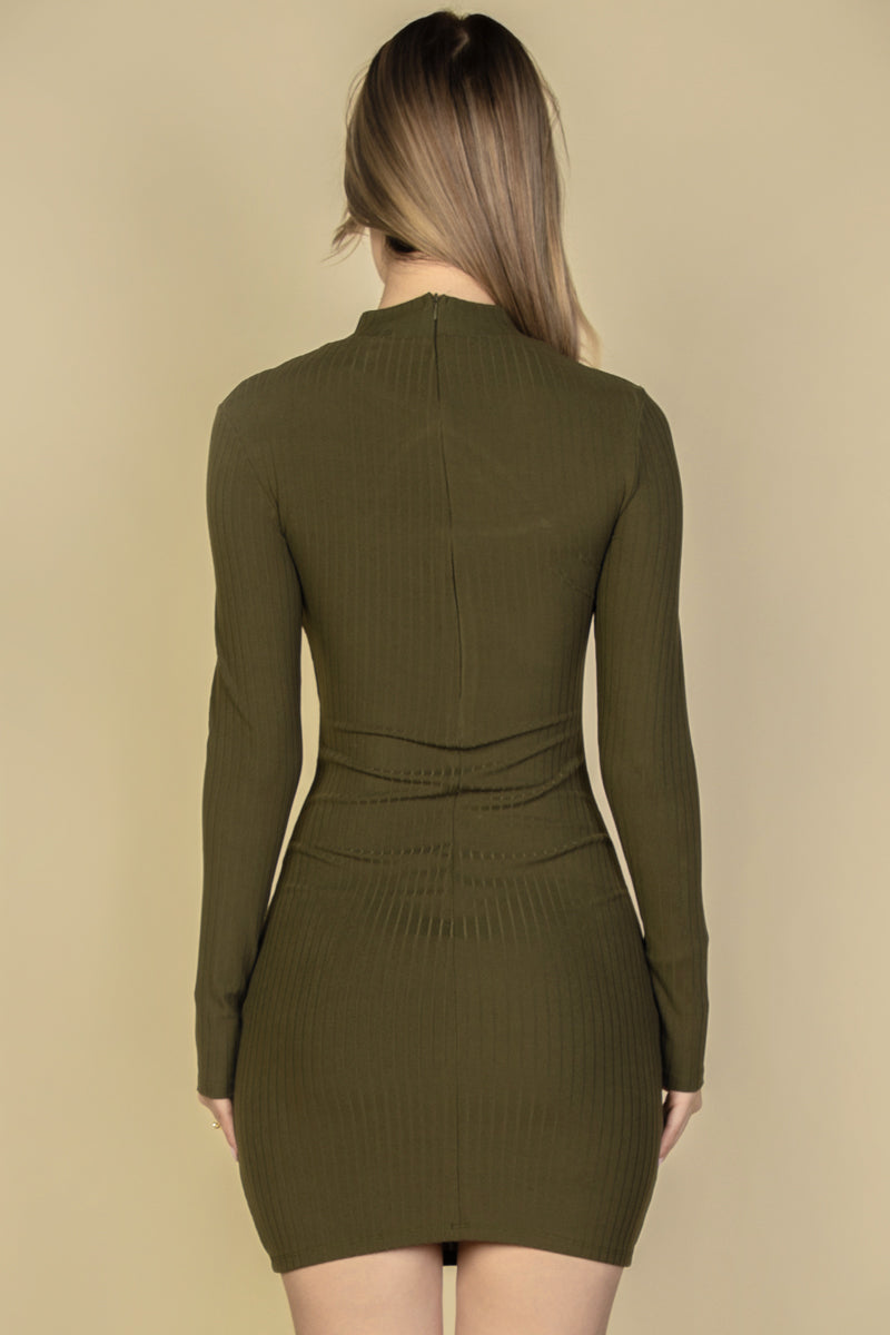 Ribbed Cut Out Front Long Sleeve Bodycon Mini Dress (CAPELLA) - Capella Apparel