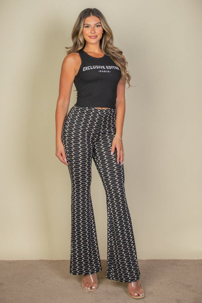 Wavy Print High Waist Flare Pants (CAPELLA) - Capella Apparel