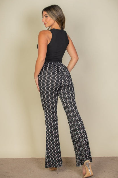 Wavy Print High Waist Flare Pants (CAPELLA) - Capella Apparel