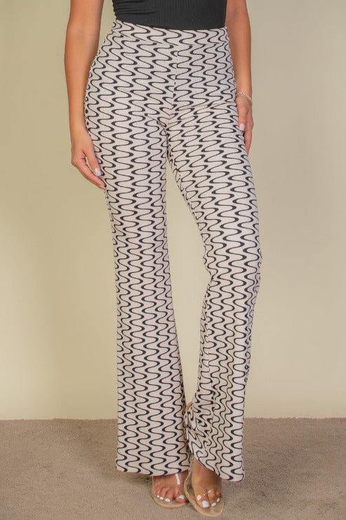 Wavy Print High Waist Flare Pants (CAPELLA) - Capella Apparel