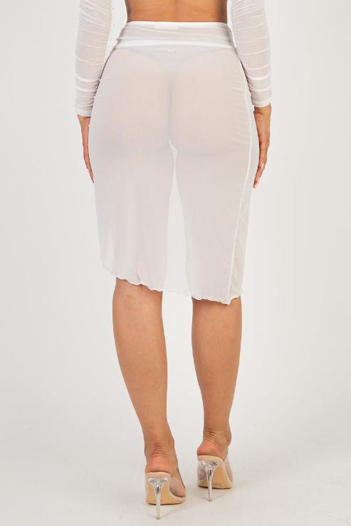 Sexy Sheer Mesh Drawstring Ruched Skirt - Capella Apparel