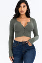 Ribbed Long Sleeve Snap Button Down Crop Top - Wholesale Capella Apparel