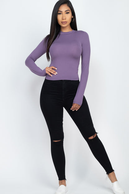 Mock Neck Solid Long Sleeve Top - Capella Apparel