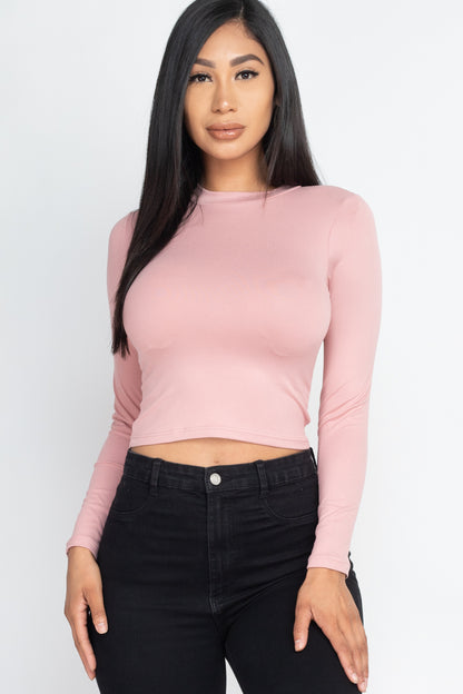 Mock Neck Solid Long Sleeve Top - Capella Apparel