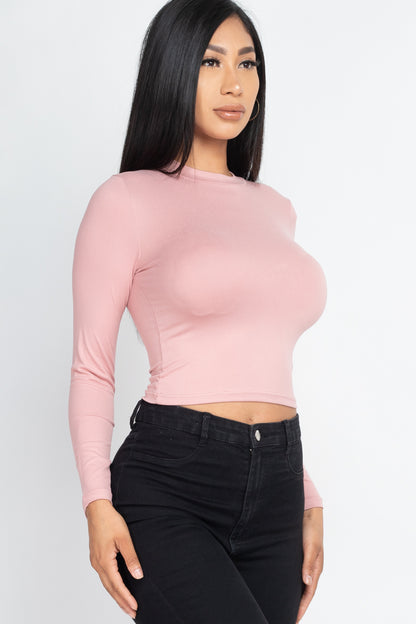 Mock Neck Solid Long Sleeve Top - Capella Apparel