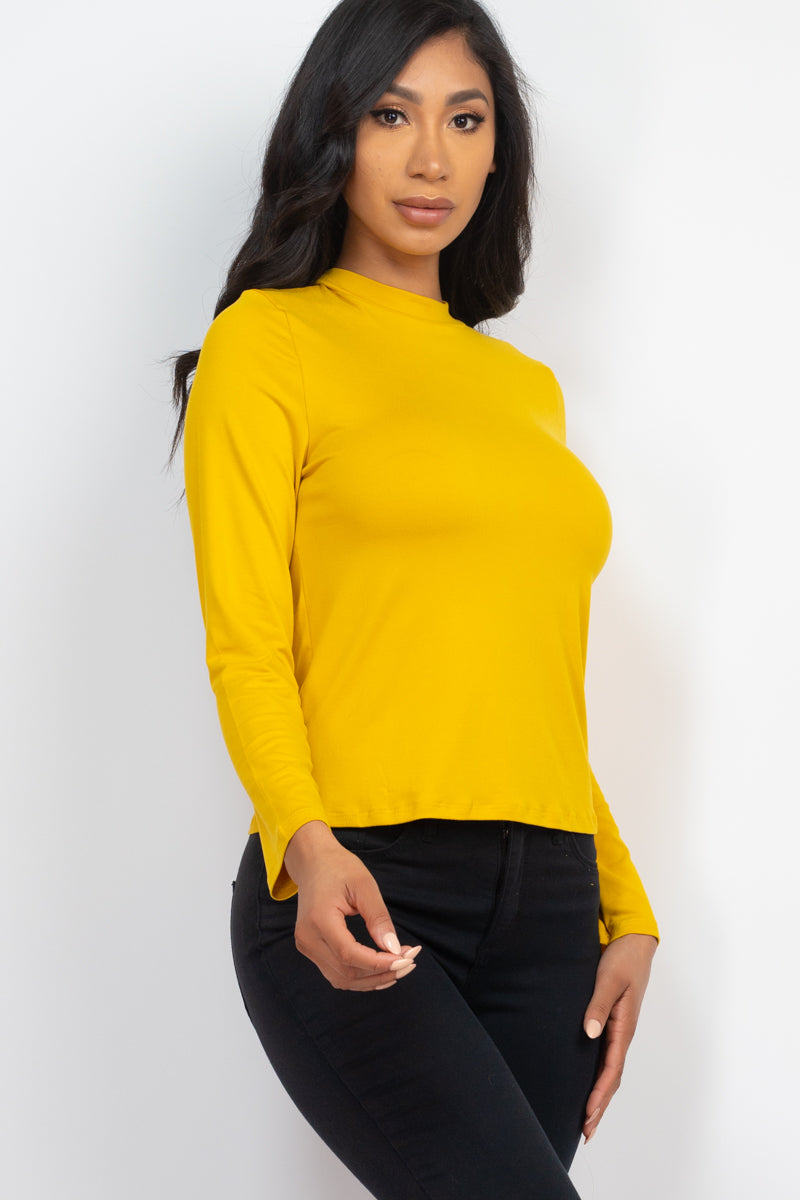 Mock Neck Solid Long Sleeve Top - Capella Apparel