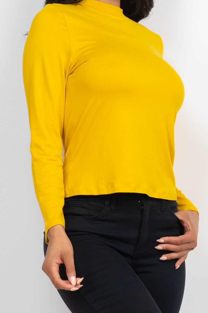 Mock Neck Solid Long Sleeve Top - Capella Apparel