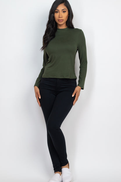 Mock Neck Solid Long Sleeve Top - Capella Apparel