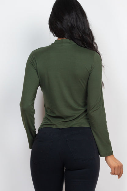 Mock Neck Solid Long Sleeve Top - Capella Apparel