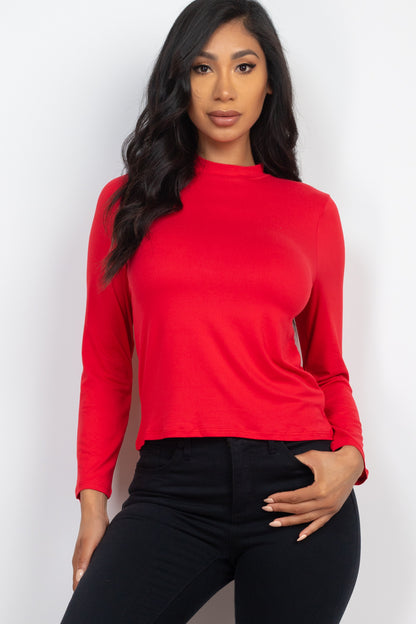 Mock Neck Solid Long Sleeve Top - Capella Apparel