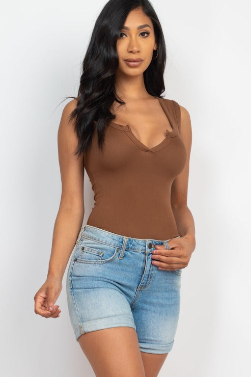 Split Neckline Sleeveless Bodysuit - Wholesale Capella Apparel