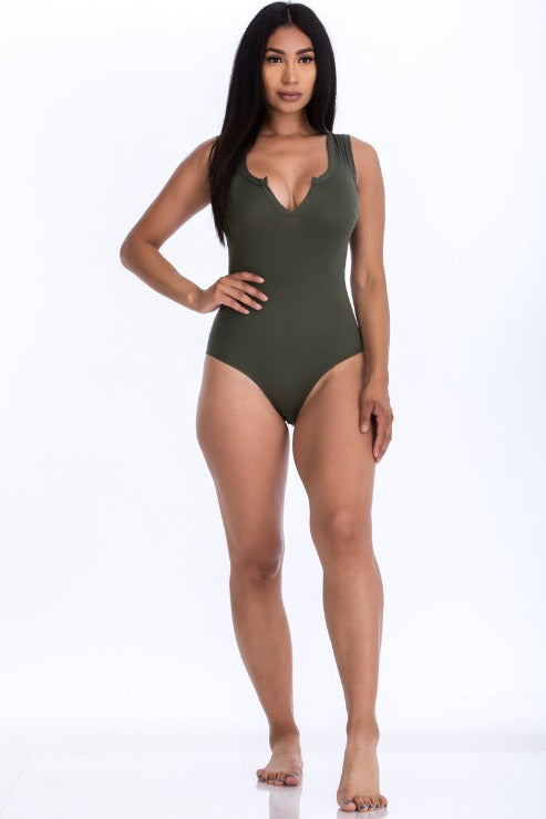 Split Neckline Sleeveless Bodysuit - Wholesale Capella Apparel