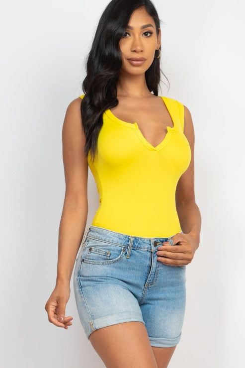 Split Neckline Sleeveless Bodysuit - Wholesale Capella Apparel