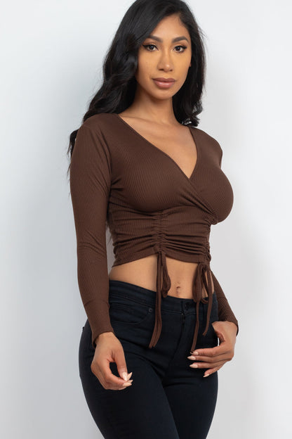 Ribbed Drawstring Long Sleeve Crop Top (CAPELLA) - Capella Apparel