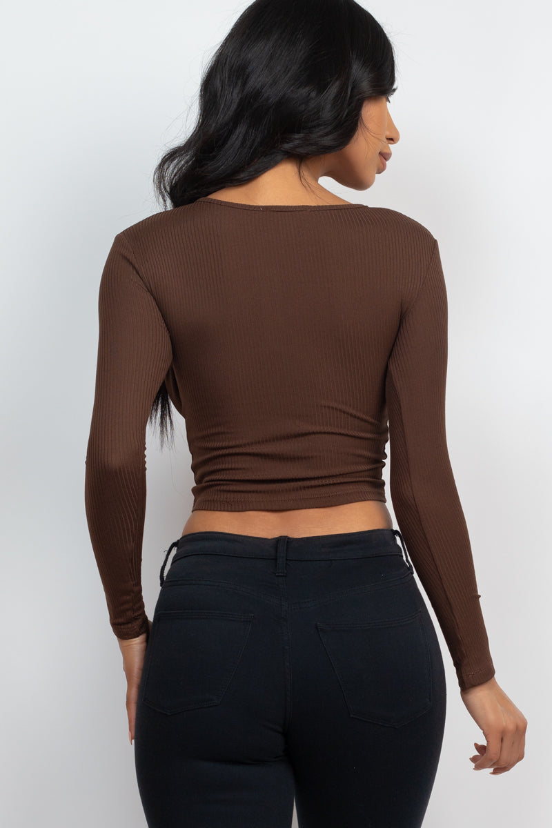 Ribbed Drawstring Long Sleeve Crop Top (CAPELLA) - Capella Apparel