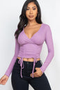 Ribbed Drawstring Long Sleeve Crop Top - Capella Apparel Wholesale