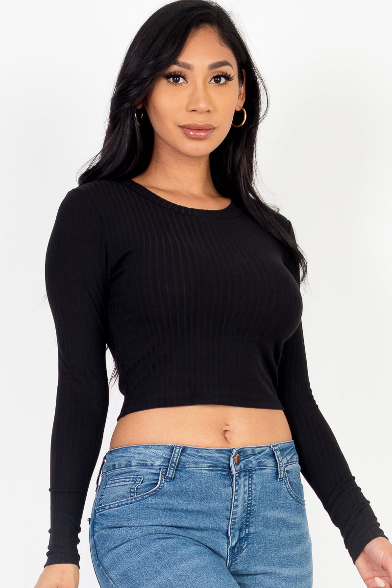 Long Sleeve Round Neck Basic Crop Top (CAPELLA) - Capella Apparel