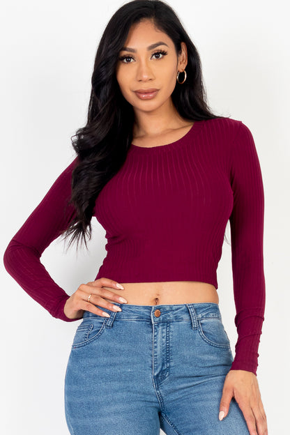 Long Sleeve Round Neck Basic Crop Top - Wholesale Capella Apparel