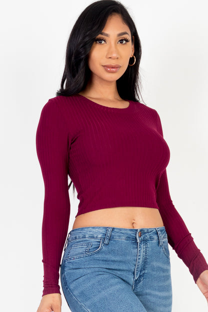 Long Sleeve Round Neck Basic Crop Top - Wholesale Capella Apparel