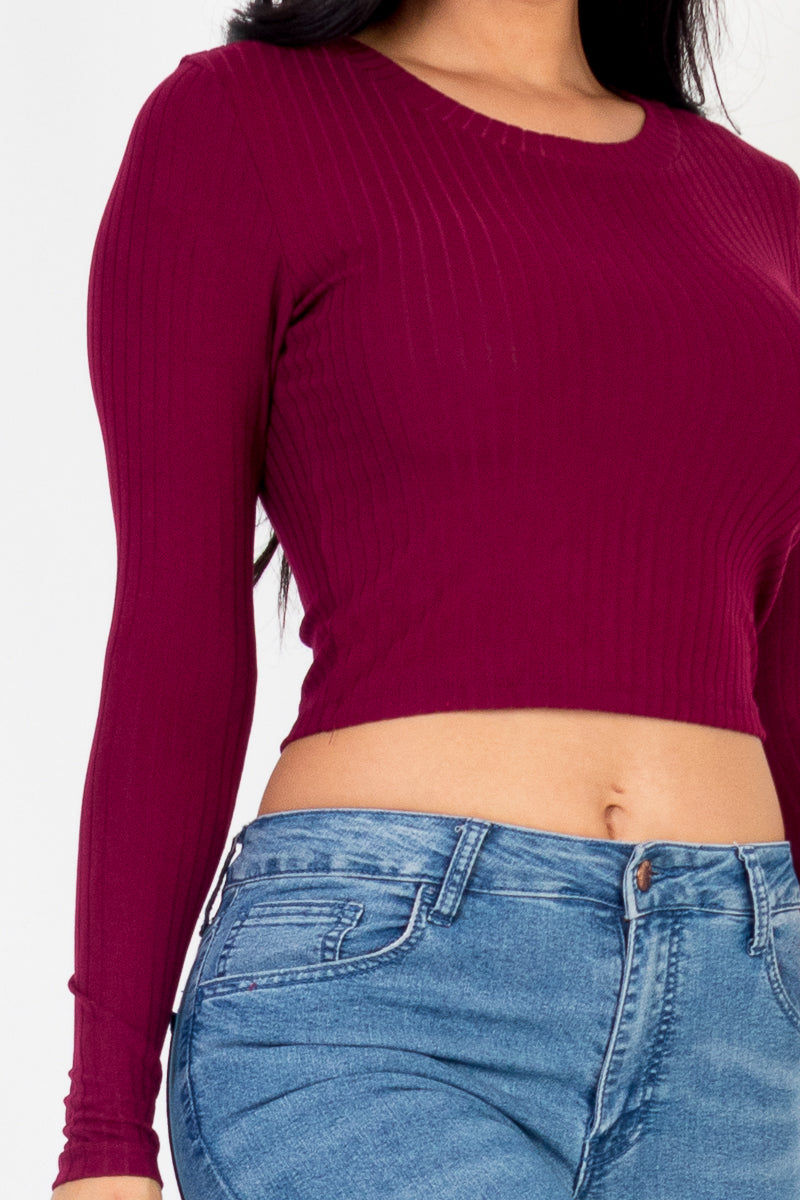 Long Sleeve Round Neck Basic Crop Top (CAPELLA) - Capella Apparel