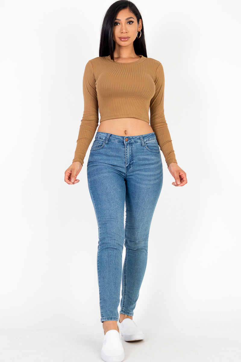 Long Sleeve Round Neck Basic Crop Top - Wholesale Capella Apparel