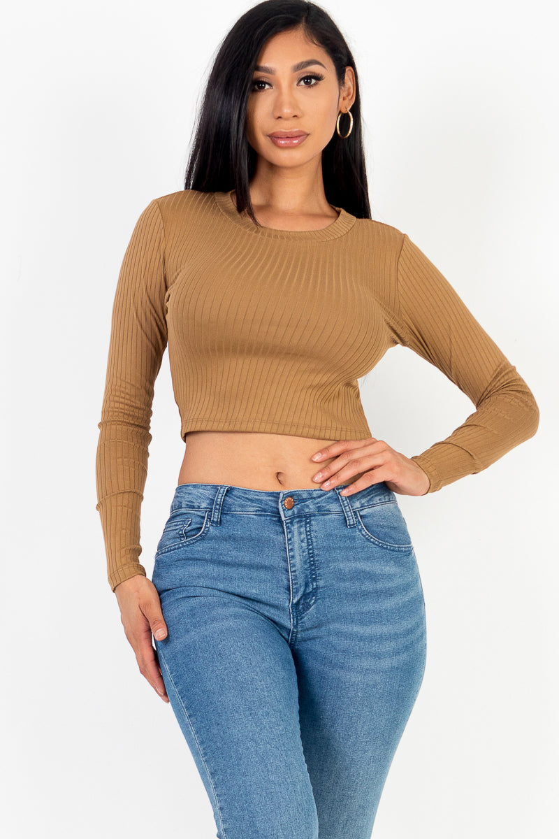 Long Sleeve Round Neck Basic Crop Top (CAPELLA) - Capella Apparel