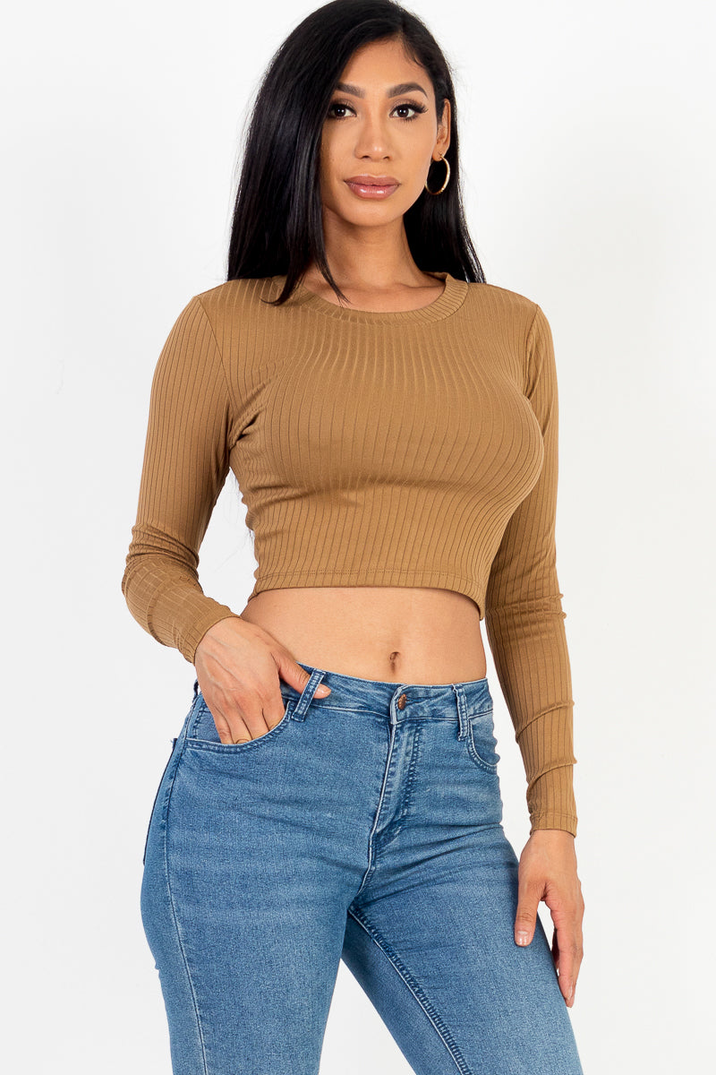 Long Sleeve Round Neck Basic Crop Top - Wholesale Capella Apparel