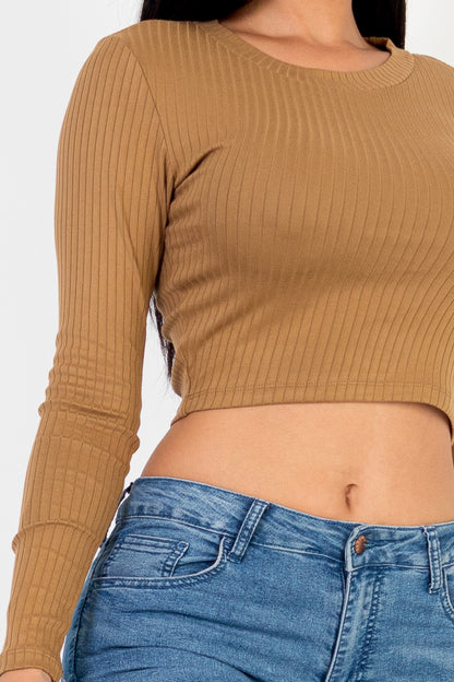 Long Sleeve Round Neck Basic Crop Top - Wholesale Capella Apparel