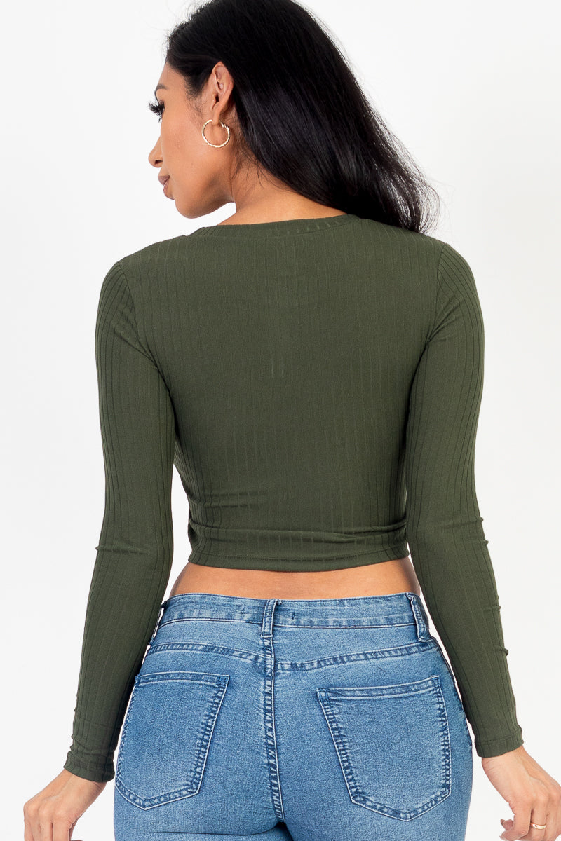 Long Sleeve Round Neck Basic Crop Top - Wholesale Capella Apparel