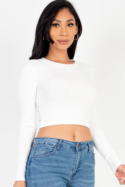 Long Sleeve Round Neck Basic Crop Top - Wholesale Capella Apparel