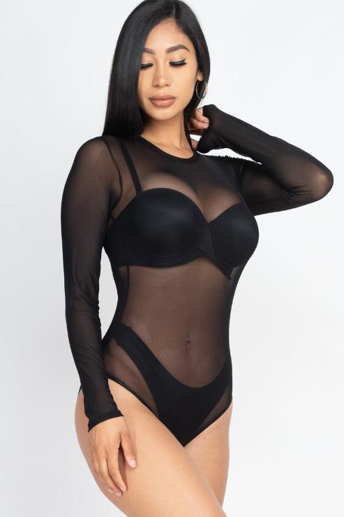 Sexy Sheer Mesh Long Sleeve Bodysuit - Wholesale Capella Apparel