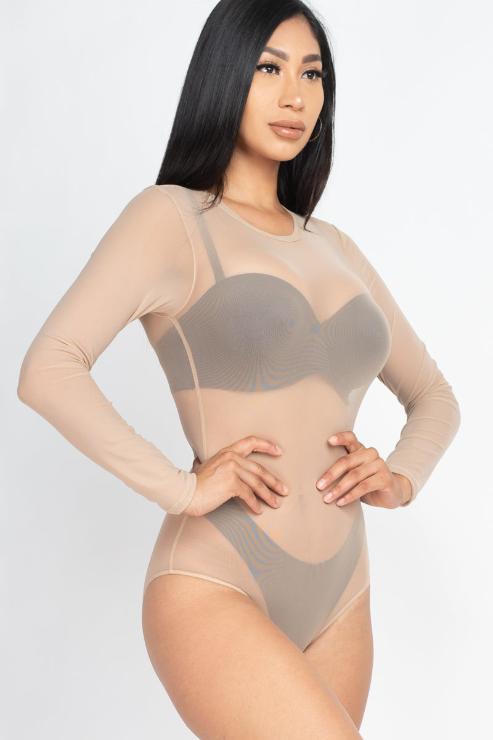 Sexy Sheer Mesh Long Sleeve Bodysuit - Wholesale Capella Apparel