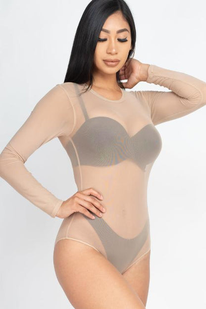 Sexy Sheer Mesh Long Sleeve Bodysuit - Wholesale Capella Apparel