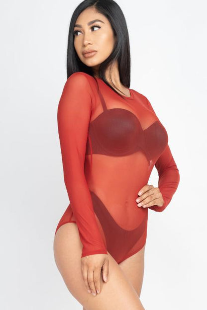 Sexy Sheer Mesh Long Sleeve Bodysuit - Wholesale Capella Apparel