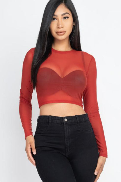 Sexy Sheer Mesh Long Sleeve Crop Top - Wholesale Capella Apparel