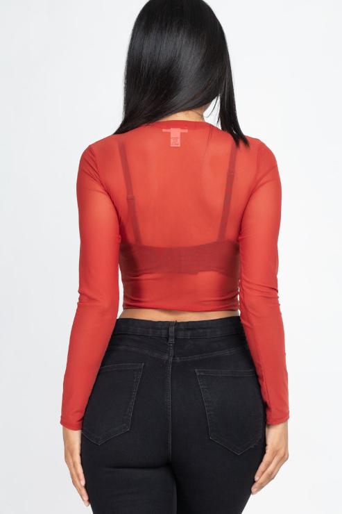 Sexy Sheer Mesh Long Sleeve Crop Top - Wholesale Capella Apparel