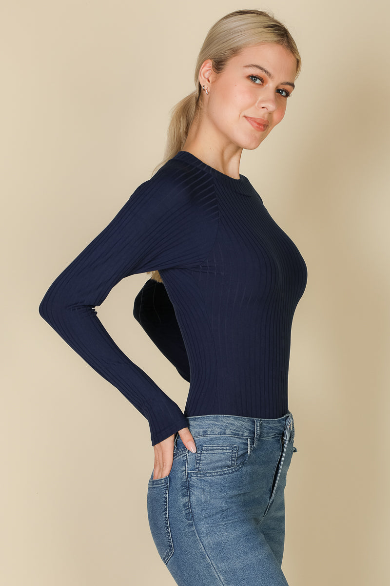 Ribbed Long Sleeve Mock Neck Bodysuit (CAPELLA) - Capella Apparel