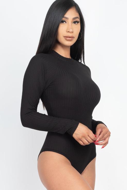 Ribbed Long Sleeve Mock Neck Bodysuit - Wholesale Capella Apparel