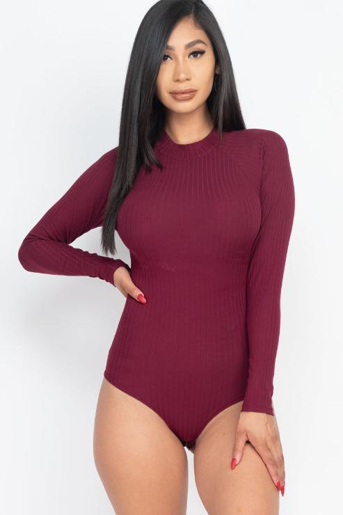 Ribbed Long Sleeve Mock Neck Bodysuit - Wholesale Capella Apparel